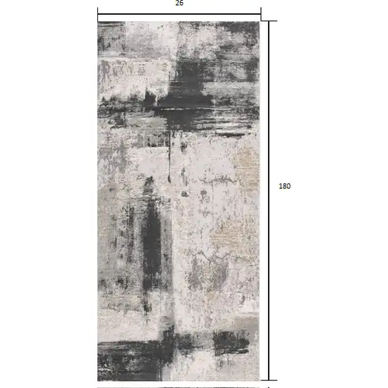 Cream and Gray Abstract Patches Runner Rug Photo 1