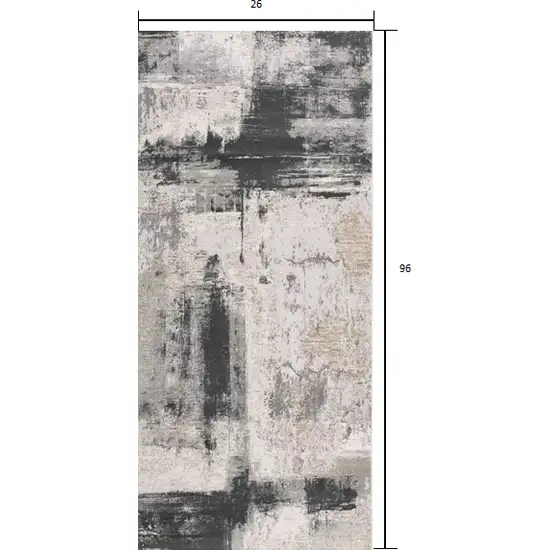 Cream and Gray Abstract Patches Runner Rug Photo 1