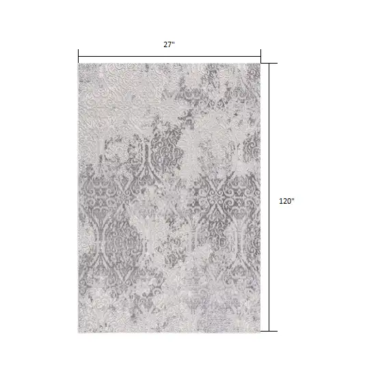 Cream and Gray Faded Filigree Runner Rug Photo 2