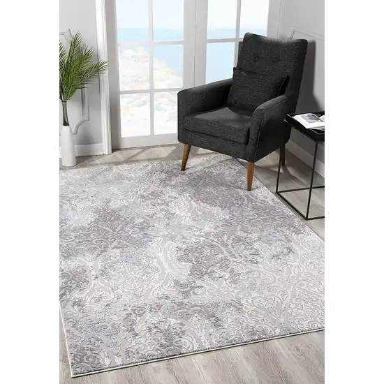 Cream and Gray Faded Filigree Runner Rug Photo 4