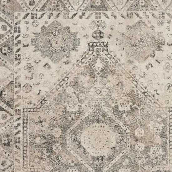 Cream and Gray Floral Distressed Area Rug Photo 4