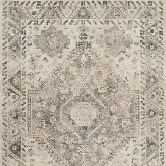 Cream and Gray Floral Distressed Area Rug Photo 5