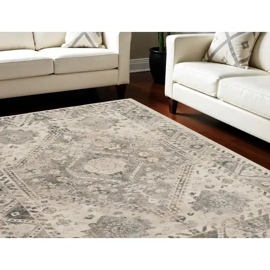 Cream and Gray Floral Distressed Area Rug Photo 1