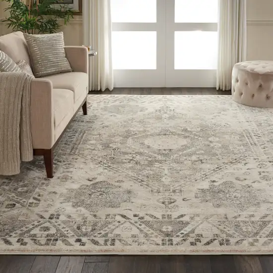 Cream and Gray Floral Distressed Area Rug Photo 7