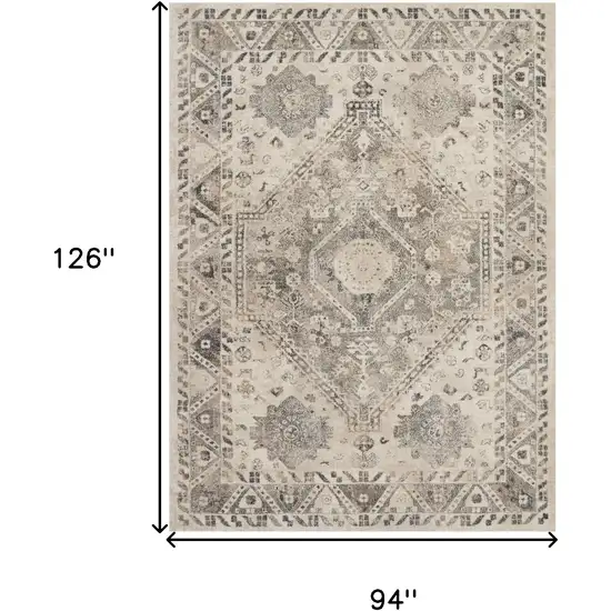 Cream and Gray Floral Distressed Area Rug Photo 3