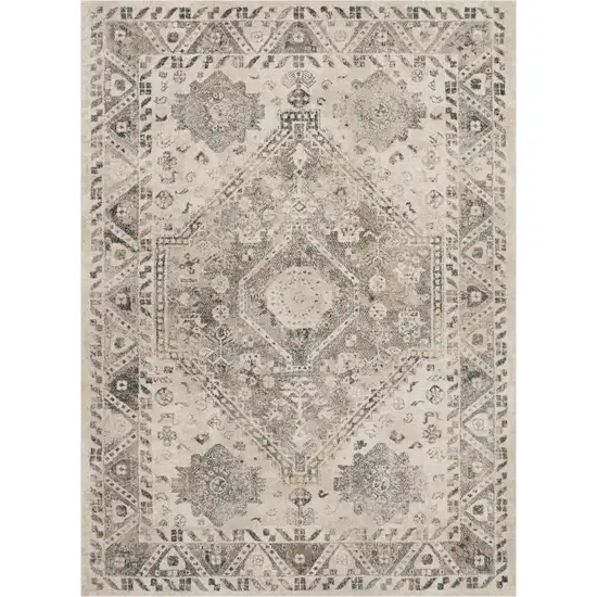 Cream and Gray Floral Distressed Area Rug Photo 2