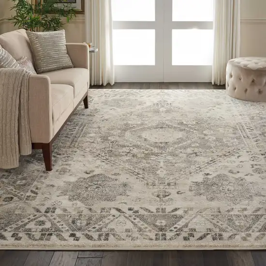 Cream and Gray Floral Distressed Area Rug Photo 6