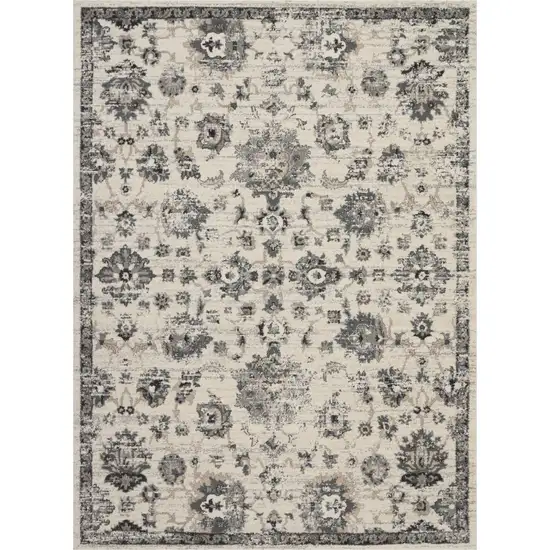 Cream and Gray Floral Distressed Area Rug Photo 2