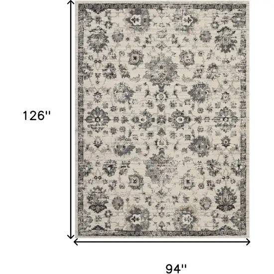 Cream and Gray Floral Distressed Area Rug Photo 3