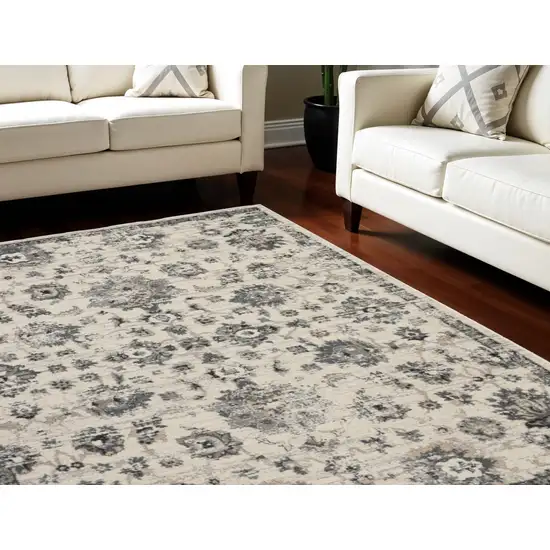 Cream and Gray Floral Distressed Area Rug Photo 1