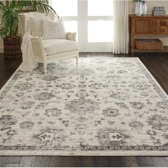 Cream and Gray Floral Distressed Area Rug Photo 7