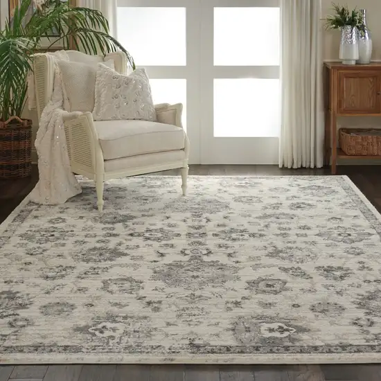 Cream and Gray Floral Distressed Area Rug Photo 8