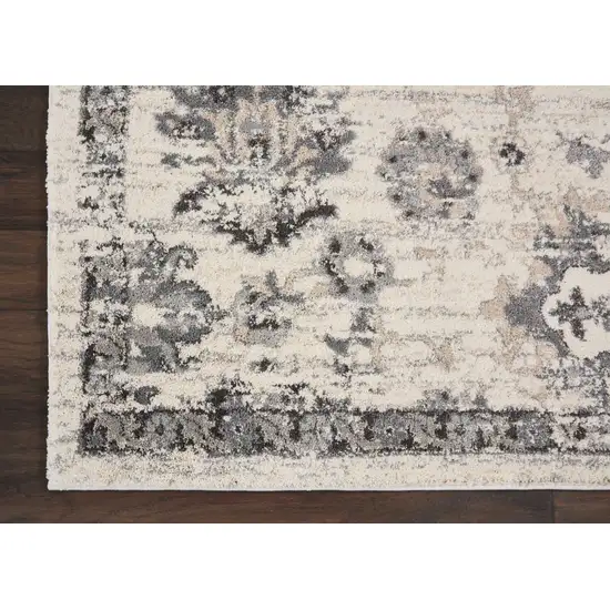 Cream and Gray Floral Distressed Area Rug Photo 4