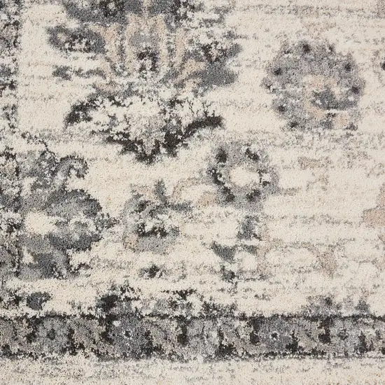 Cream and Gray Floral Distressed Area Rug Photo 9