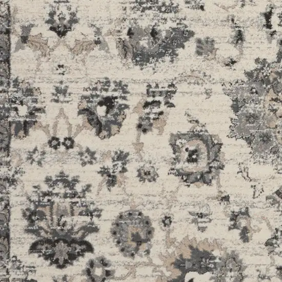 Cream and Gray Floral Distressed Area Rug Photo 5