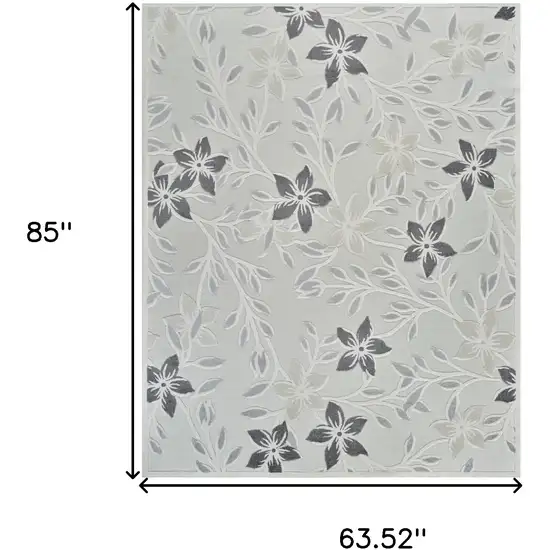 Cream and Gray Floral Distressed Indoor Outdoor Area Rug Photo 3