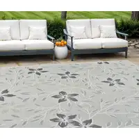 Photo of Cream and Gray Floral Distressed Indoor Outdoor Area Rug