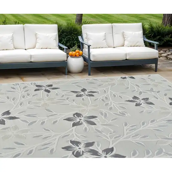 Cream and Gray Floral Distressed Indoor Outdoor Area Rug Photo 1