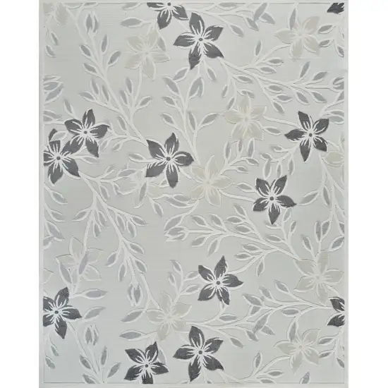 Cream and Gray Floral Distressed Indoor Outdoor Area Rug Photo 2