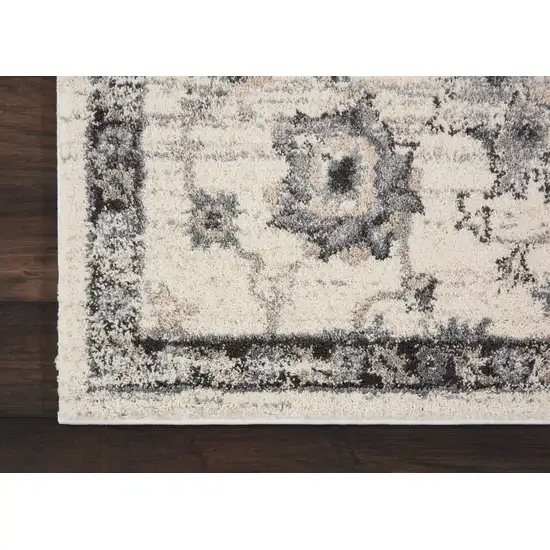 Cream and Gray Floral Medallion Distressed Area Rug Photo 4