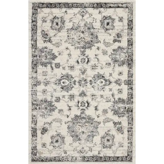 Cream and Gray Floral Medallion Distressed Area Rug Photo 2