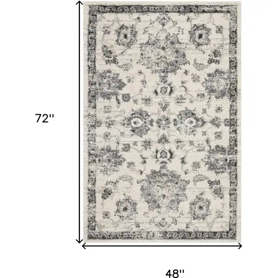 Cream and Gray Floral Medallion Distressed Area Rug Photo 3