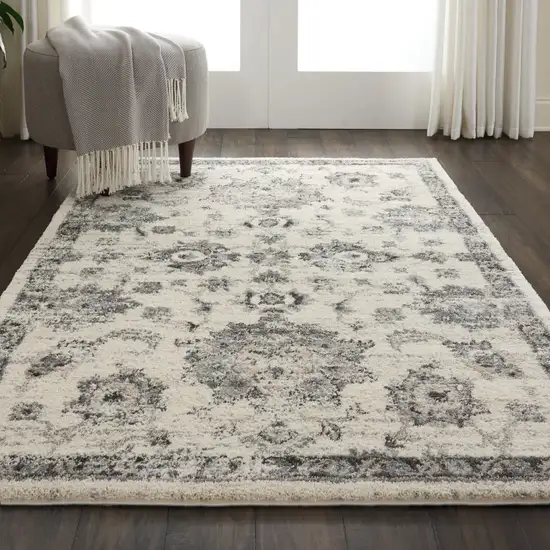 Cream and Gray Floral Medallion Distressed Area Rug Photo 6