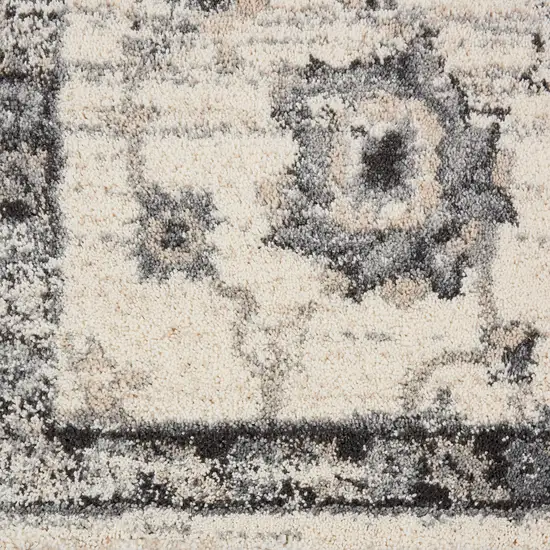 Cream and Gray Floral Medallion Distressed Area Rug Photo 7