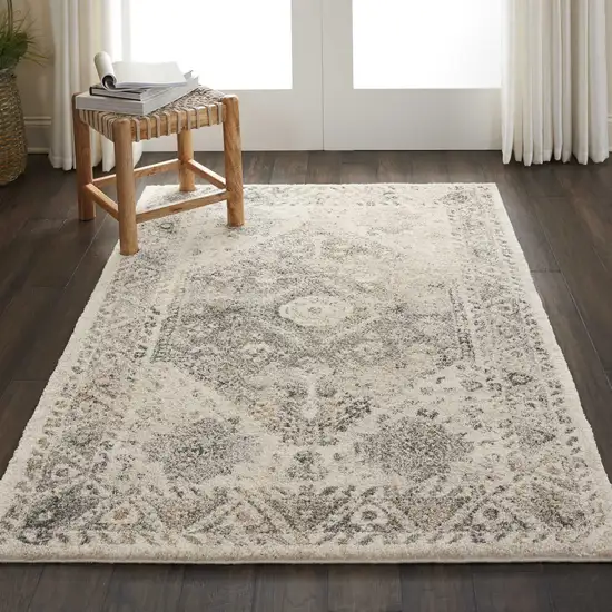 Cream and Gray Medallion Distressed Area Rug Photo 8