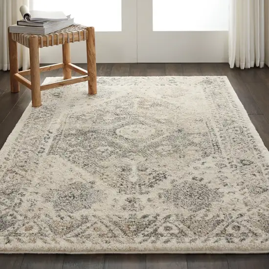 Cream and Gray Medallion Distressed Area Rug Photo 7