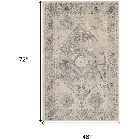 Cream and Gray Medallion Distressed Area Rug Photo 3