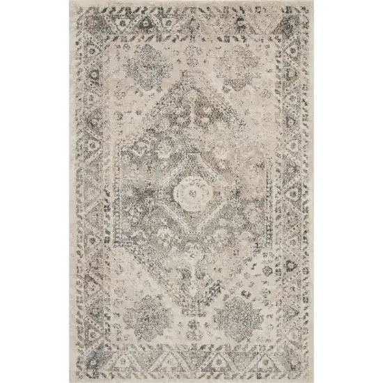 Cream and Gray Medallion Distressed Area Rug Photo 2