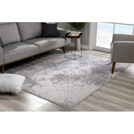 Cream and Gray Tinted Ogee Pattern Area Rug Photo 3