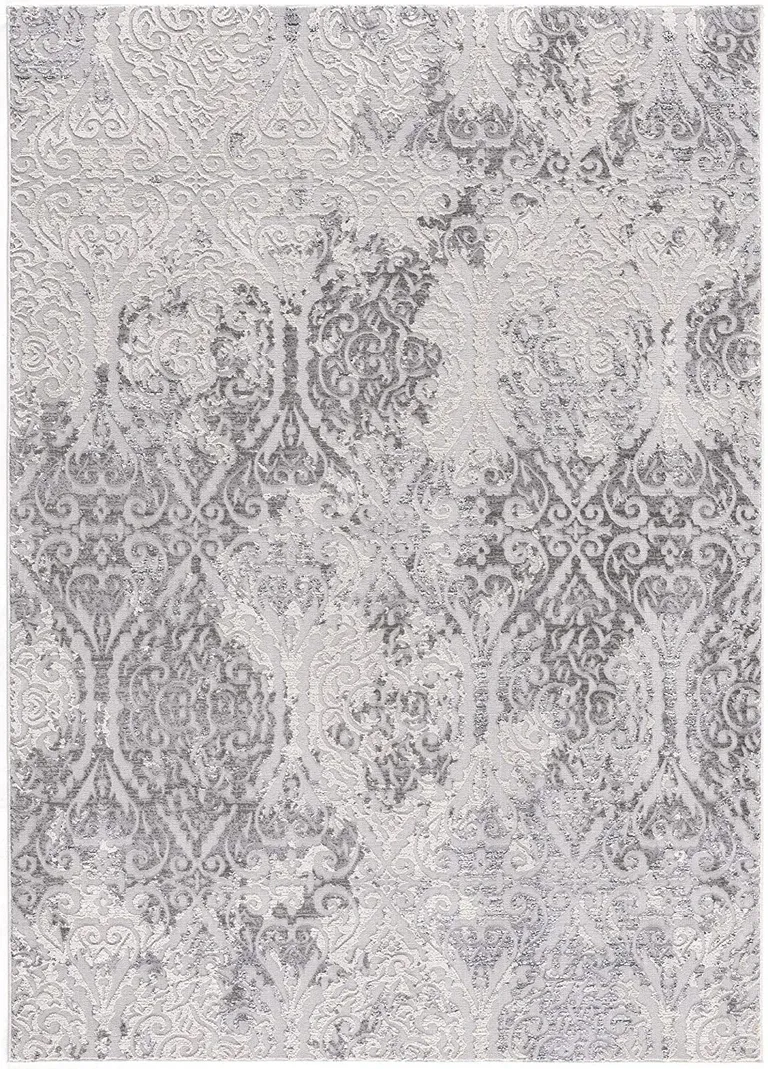 Cream and Gray Tinted Ogee Pattern Area Rug Photo 1