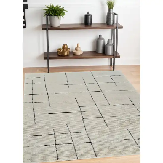 Cream and Green Abstract Distressed Area Rug Photo 2