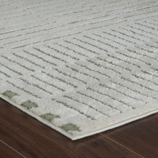 Cream and Green Abstract Distressed Area Rug Photo 5