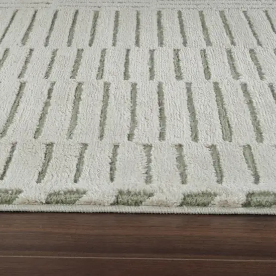 Cream and Green Abstract Distressed Area Rug Photo 3