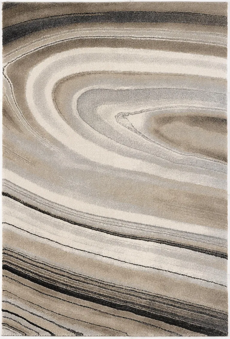 Cream and Tan Abstract Marble Area Rug Photo 5