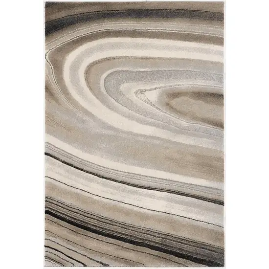 Cream and Tan Abstract Marble Area Rug Photo 6