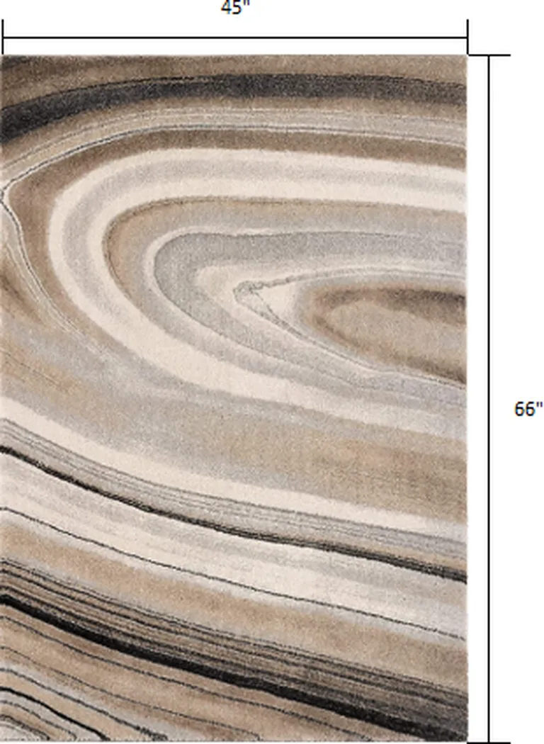 Cream and Tan Abstract Marble Area Rug Photo 4