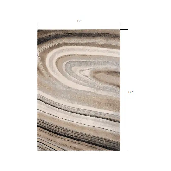 Cream and Tan Abstract Marble Area Rug Photo 5