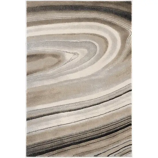 Cream and Tan Abstract Marble Area Rug Photo 4