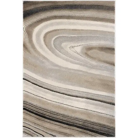 Cream and Tan Abstract Marble Area Rug Photo 3