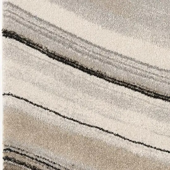 Cream and Tan Abstract Marble Area Rug Photo 4