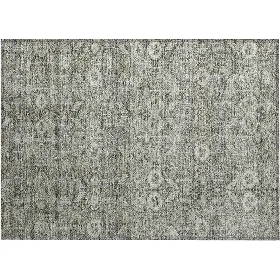 Cream and Tan Floral Washable Non Skid Indoor Outdoor Area Rug Photo 2