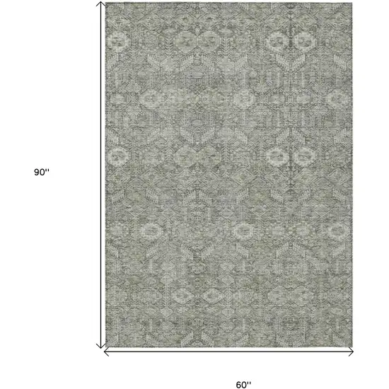 Cream and Tan Floral Washable Non Skid Indoor Outdoor Area Rug Photo 3