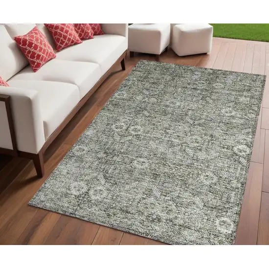 Cream and Tan Floral Washable Non Skid Indoor Outdoor Area Rug Photo 1