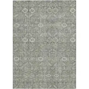 Photo of Cream and Tan Floral Washable Non Skid Indoor Outdoor Area Rug