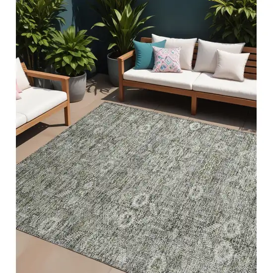 Cream and Tan Floral Washable Non Skid Indoor Outdoor Area Rug Photo 1