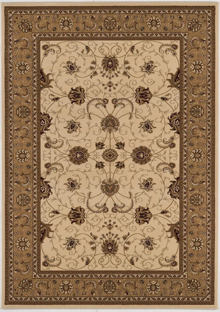 Cream and Tan Ornate Border Area Rug Photo 3